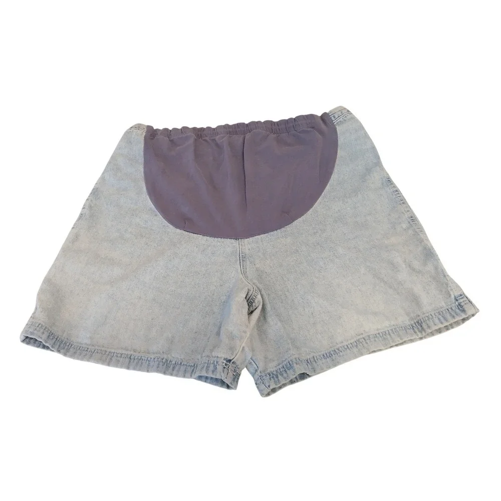 Motherhood Maternity Over Belly Carpenter Denim Shorts Women's XL Light Blue